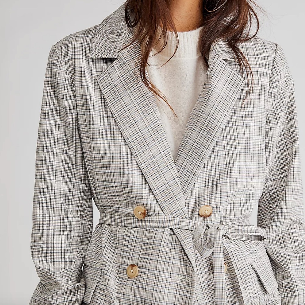 Free People Olivia Blazer in Natural Plaid Combo. NWT XLarge - Picture 9 of 15